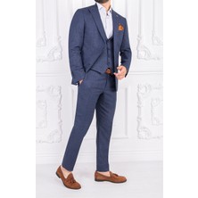Paco Romano Erkek Slim Fit Sivri Yaka Mavi Yelekli Takım Elbise