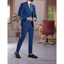 Paco Romano Erkek Slim Fit Sivri Yaka Parlament Çizgili Yelekli Takım Elbise