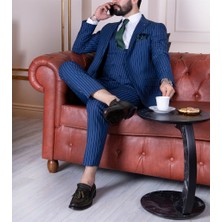 Paco Romano Erkek Slim Fit Sivri Yaka Parlament Çizgili Yelekli Takım Elbise
