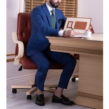 Paco Romano Erkek Slim Fit Sivri Yaka Parlament Çizgili Yelekli Takım Elbise