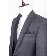 Paco Romano Erkek Slim Fit Mono Yaka Füme Yelekli Takım Elbise