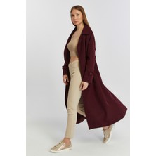 Bolivente Bordo Kadın Oversize Trençkot Gömlek Yaka Polyester Malzeme ile Rahat Kullanım