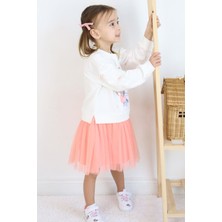 Breeze Kız Çocuk Uzun Kollu Elbise Arkadaş Temalı Kolları Kalp Desenli 2-6 Yaş, Ekru