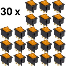 BRK 01 YSN 30*22MM Siyah Gövde 2no Işıklı Terminalli 0-1 Baskılı Sarı 25A Serisi Anahtar (30 Adet)