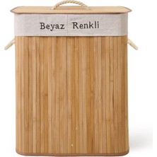 Simple Living Bambu Çift Hazneli Örme Çamaşır Sepeti - Bej - 80 Lt