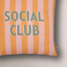 Social Club Baskılı Çizgili Kırlent Kılıfı
