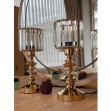 Valle Home Modern Gold Metal Silindir Kristal Abajur ( 2 Adet )