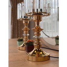 Valle Home Modern Gold Metal Silindir Kristal Abajur ( 2 Adet )