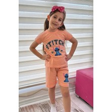 Somon Stitch Kısa Kollu Şortlu Çizgi Karakter Baskılı Kız Çocuk 2li Takım