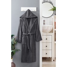 Eponj Home Kapüşonlu Bornoz Doğa Antrasit Pamuk Materyalli Unisex Orta Boy Yumuşak Dokuma