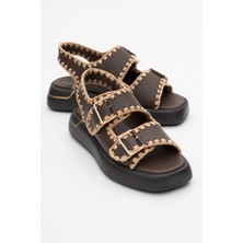 Luvi Douro Kahve Cilt Hakiki Deri Ip Örme Detaylı Kadın Sandalet