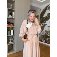 Aselim Hijap Moda Broş Detaylı Etekli Takım Bej