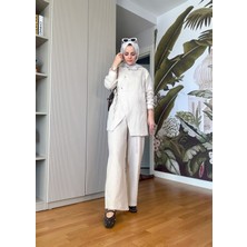 Kimona Müslin Pamuklu Gömlek Takım Bej