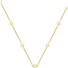 Beyaz Yoncalı 14 Ayar Altın Zincirli Kolye