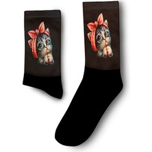 Kırmızı Başlıklı Kedi Çorap - Unisex
