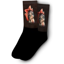 Kırmızı Başlıklı Kedi Çorap - Unisex