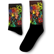 Renkli Kadın ve Kuş Bohem Tarz Çorap - Unisex