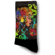 Renkli Kadın ve Kuş Bohem Tarz Çorap - Unisex