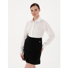 Pierre Cardin Kadın Ekru Comfort Fit Saten Uzun Kollu Gömlek 50313588-VR019