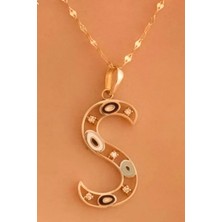 KRAFTIVA JEWELRY 14 Ayar Altın S Harfli Nazar Boncuklu Göz Ince Aynalı Zincir Kolye
