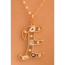 KRAFTIVA JEWELRY 14 Ayar Altın E Harfli Nazar Boncuklu Göz Ince Aynalı Zincir Kolye