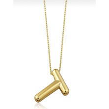 KRAFTIVA JEWELRY 14 Ayar Altın Sade Balon T Harf Zincir Kolye , Anneye Eşe Sevgiliye Hediye
