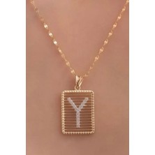 KRAFTIVA JEWELRY 14 Ayar Altın Y Harf Telli Taşlı Kolye