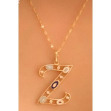 KRAFTIVA JEWELRY 14 Ayar Altın Z Harfli Nazar Boncuklu Göz Ince Aynalı Zincir Kolye