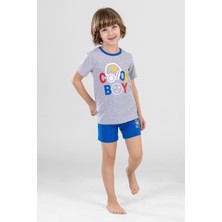 Erkek Çocuk Pamuklu Bisiklet Yaka Yazı Baskılı Kısa Kollu Şortlu Pijama Takımı 9612 Gri