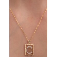 KRAFTIVA JEWELRY 14 Ayar Altın C Harf Telli Taşlı Kolye