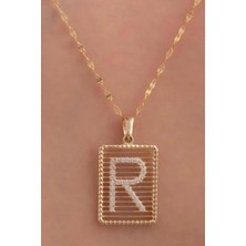 KRAFTIVA JEWELRY 14 Ayar Altın R Harf Telli Taşlı Kolye