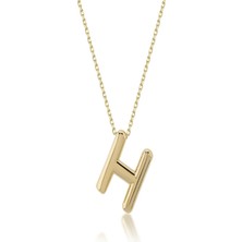 KRAFTIVA JEWELRY 14 Ayar Altın Sade Balon H Harf Zincir Kolye , Anneye Eşe Sevgiliye Hediye