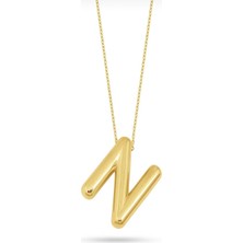 KRAFTIVA JEWELRY 14 Ayar Altın Sade Balon N Harf Zincir Kolye , Anneye Eşe Sevgiliye Hediye