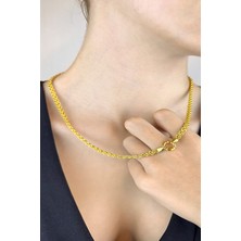KRAFTIVA JEWELRY 14 Ayar Altın Gemici Kilitli Çift Sıra Burgu Kolye Zincir