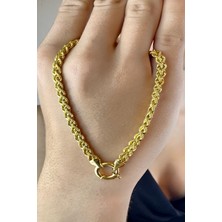 KRAFTIVA JEWELRY 14 Ayar Altın Gemici Kilitli Çift Sıra Burgu Kolye Zincir