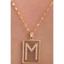 KRAFTIVA JEWELRY 14 Ayar Altın M Harf Telli Taşlı Kolye