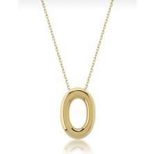 KRAFTIVA JEWELRY 14 Ayar Altın Sade Balon O Harf Zincir Kolye , Anneye Eşe Sevgiliye Hediye