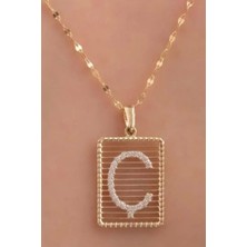 KRAFTIVA JEWELRY 14 Ayar Altın Ç Harf Telli Taşlı Kolye