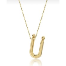 KRAFTIVA JEWELRY 14 Ayar Altın Sade Balon Ü Harf Zincir Kolye , Anneye Eşe Sevgiliye Hediye
