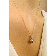 KRAFTIVA JEWELRY 14 Ayar Altın Zarif Küp Zincir Kalp Kolye