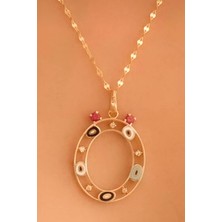 KRAFTIVA JEWELRY 14 Ayar Altın Ö Harfli Nazar Boncuklu Göz Ince Aynalı Zincir Kolye