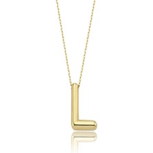 KRAFTIVA JEWELRY 14 Ayar Altın Sade Balon L Harf Zincir Kolye , Anneye Eşe Sevgiliye Hediye
