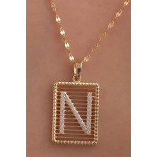 KRAFTIVA JEWELRY 14 Ayar Altın N Harf Telli Taşlı Kolye