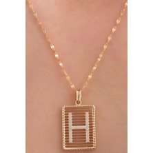 KRAFTIVA JEWELRY 14 Ayar Altın H Harf Telli Taşlı Kolye