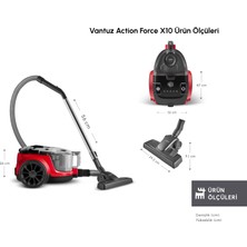 Karaca Vantuz Action Force X10 899 Watt Toz Torbasız Elektrikli Süpürge Cherry Red