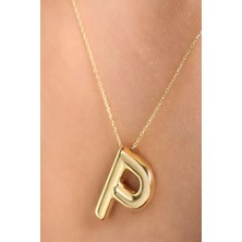 KRAFTIVA JEWELRY 14 Ayar Altın Sade Balon P Harf Zincir Kolye , Anneye Eşe Sevgiliye Hediye