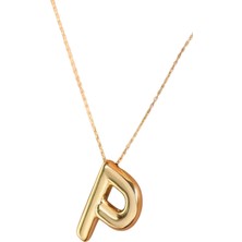 KRAFTIVA JEWELRY 14 Ayar Altın Sade Balon P Harf Zincir Kolye , Anneye Eşe Sevgiliye Hediye