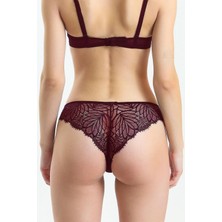 Magic Form 686 Kadın Arkası Dantelli Taşlı Slip Külot-Bordo