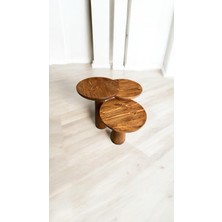 Wood Ahşap 3’lü Set Fitilli Mantar Yan Sehpa Boğumlu Model / Açık Ceviz Renk / Zigon Sehpa Vernikli
