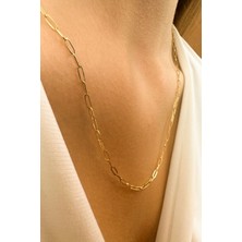 KRAFTIVA JEWELRY 14 Ayar Altın İnce Ataş Zincir Kolye Kadınlar İçin Özel Tasarım Sarı Renk